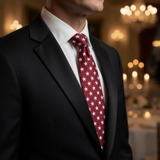 Diep Rood en Crisp Wit Klein Ster Patroon Stropdas