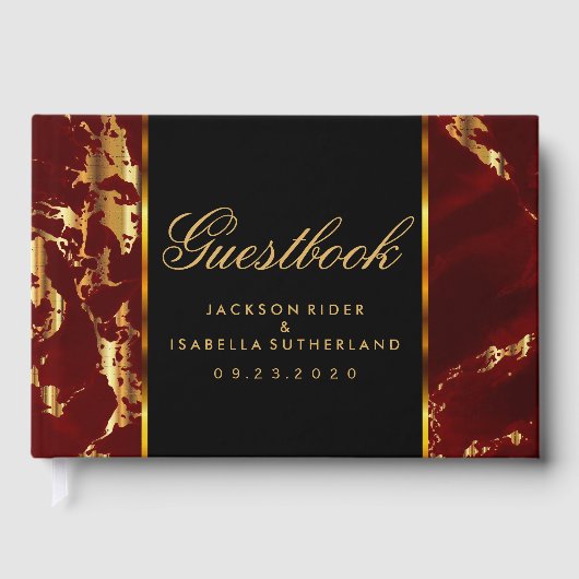Diep rood en goud marmer en zwart - gastenboek (Voorkant)