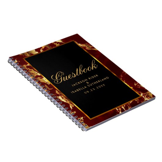 Diep Rood en Goud Marmer en Zwart - Guestbook Notitieboek (Rechterzijde)