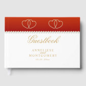 Diep rood en gouden harten gastenboek (Voorkant)