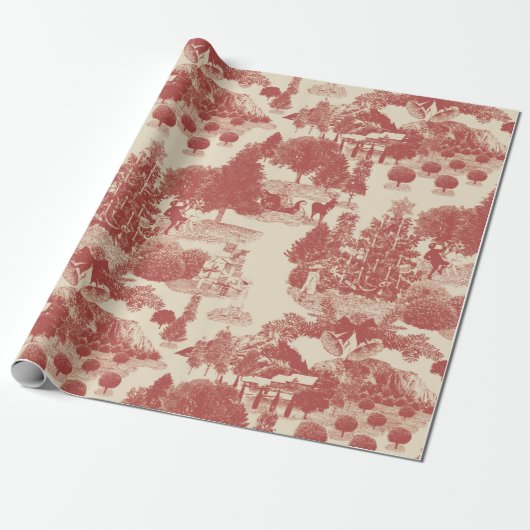 Diep rood en kerst-winter met crème Wonderland Cadeaupapier (Uitgerold)