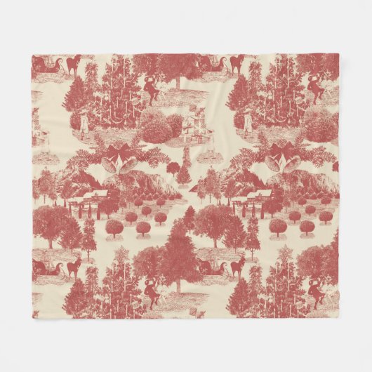 Diep rood en kerst-winter met crème Wonderland Fleece Deken (Voorkant (Horizontaal))