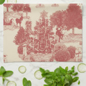 Diep rood en kerst-winter met crème Wonderland Theedoek (Gevouwen)