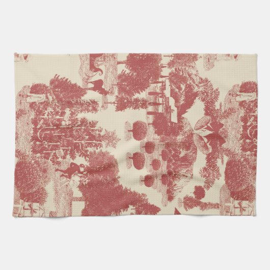 Diep rood en kerst-winter met crème Wonderland Theedoek (Horizontaal)