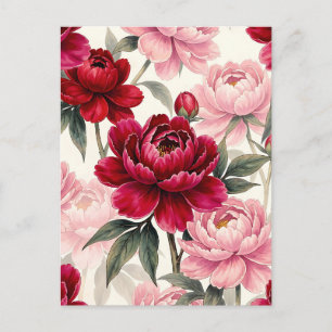 Diep rood en roze pioenroos bloem waterverf patroo briefkaart