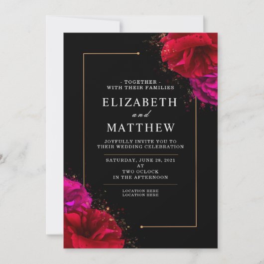 Diep-rood en roze roze roze met gouden -grens Inv Kaart (Voorkant)