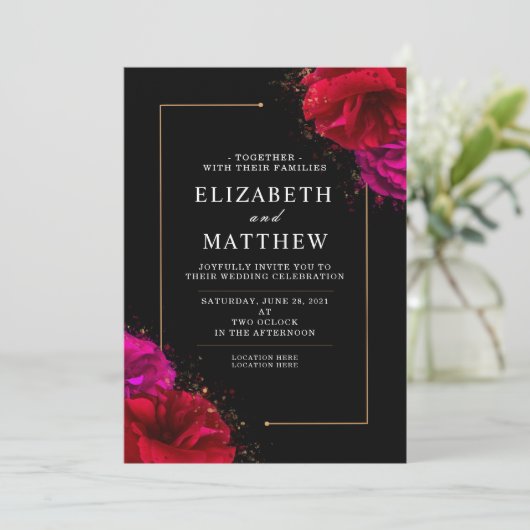 Diep-rood en roze roze roze met gouden -grens Inv Kaart (Staand voorkant)