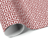Diep rood en wit Grieks sleutelpatroon Cadeaupapier (Rol Hoek)