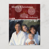 Diep rood en witte siervoorwerpen kerstfoto feestdagenkaart (Voorkant)