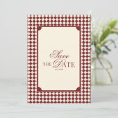 Diep Rood Geruit Old Money QR Code Trouwfeest Save The Date (Staand voorkant)