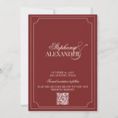Diep Rood Geruit Old Money QR Code Trouwfeest Save The Date (Achterkant)