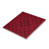 Diep rood gestikte leren patroon tegeltje (Zijkant)