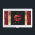 Diep rood glitter Licht op goud en zwart Visitekaarthouder<br><div class="desc">Professionele bedrijfskaarthouders in een diep rood glitter Lips op Gold- en zwarte-ontwerpafdrukken met een DIY-tekst. ⭐ Dit product is 100% . Grafiek en tekst kunnen worden verwijderd, verplaatst, aangepast, gewijzigd, geroteerd, enz. ⭐ 99% van mijn design in mijn winkel wordt in lagen gedaan. Dit maakt het voor u gemakkelijk resize...</div>