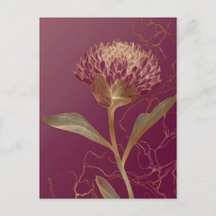 Diep Rood Goud Botanische Bloem Lijnwerk Briefkaart