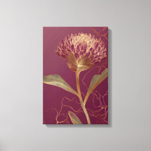 Diep Rood Goud Botanische Bloem Lijnwerk Canvas Afdruk