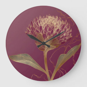 Diep Rood Goud Botanische Bloem Lijnwerk Grote Klok
