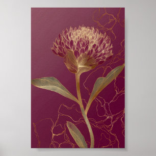 Diep Rood Goud Botanische Bloem Lijnwerk Poster