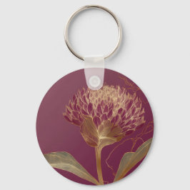 Diep Rood Goud Botanische Bloem Lijnwerk Sleutelhanger