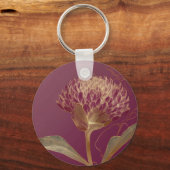 Diep Rood Goud Botanische Bloem Lijnwerk Sleutelhanger (Voorkant)