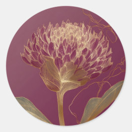 Diep rood goud botanische bloemlijnwerk ronde sticker