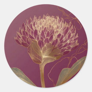 Diep rood goud botanische bloemlijnwerk ronde sticker