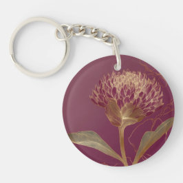 Diep rood goud botanische bloemlijnwerk sleutelhanger