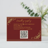 Diep rood & goud geprägte QR-code RSVP-kaart RSVP Kaartje (Staand voorkant)