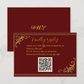 Diep rood & goud geprägte QR-code RSVP-kaart RSVP Kaartje (Voorkant / Achterkant)