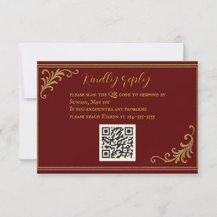 Diep rood & goud geprägte QR-code RSVP-kaart RSVP Kaartje