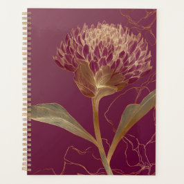 Diep rood gouden botanische bloemlijnwerk planner