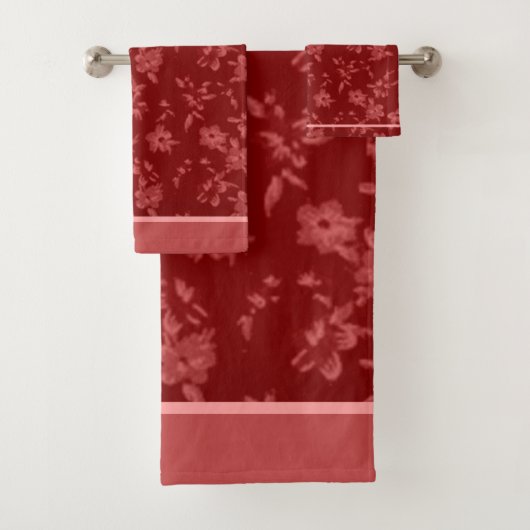 Diep rood grijs bloempatroon bad handdoek (Insitu)