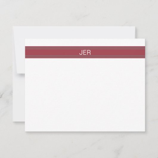 Diep rood, grijs witte monogram initiaal letters notitiekaartje (Voorkant)