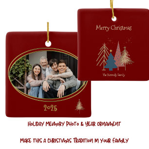 Diep Rood Groen Roze & Gouden Kerstbomen Keramisch Ornament