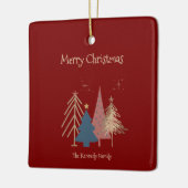 Diep Rood Groen Roze & Gouden Kerstbomen Keramisch Ornament (Links)