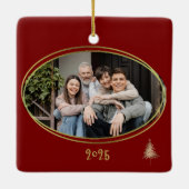 Diep Rood Groen Roze & Gouden Kerstbomen Keramisch Ornament (Achterkant)