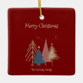 Diep Rood Groen Roze & Gouden Kerstbomen Keramisch Ornament (Voorkant)