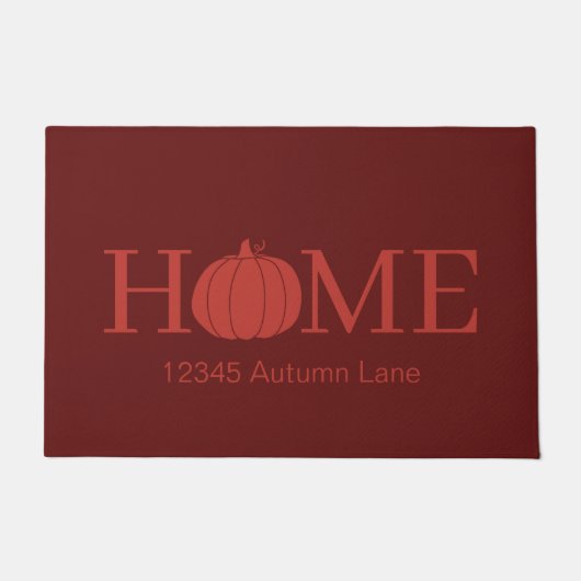 Diep rood HOME Pompoen Typografie en Adres Deurmat (Voorkant)