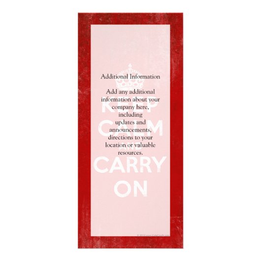  diep rood, kalm houden en doorgaan reclamekaart (Achterkant)