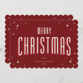 Diep Rood Kerstmis Retro Sterren Plat Feestdagenkaart (Voorkant / Achterkant)