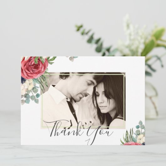 Diep rood marineblauw bloemmotief eucalyptus groen (Staand voorkant)