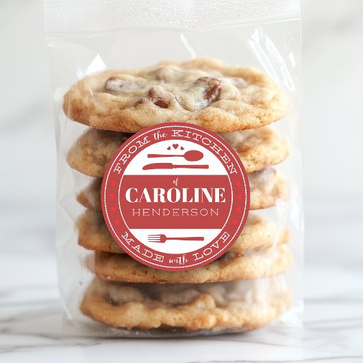 Diep Rood Met Liefde Gemaakt Voedsel Cadeau Sticke Ronde Sticker