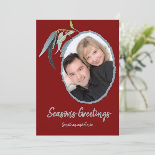 Diep Rood met zachte bladeren Minimale paar Kerstm Feestdagenkaart (Staand voorkant)