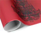 Diep rood met zwarte kroonluchters cadeaupapier (Rol Hoek)