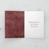 Diep rood neplinnen (linnen uitziend) Vos Kerstmis Kaart (Binnen)