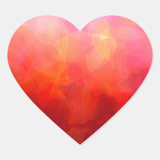 Diep rood oranje geel aquarel achtergrond hart sticker (Voorkant)