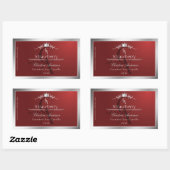 Diep rood productlabel met zilveren frame monogram rechthoekige sticker (Vel)