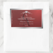 Diep rood productlabel met zilveren frame monogram rechthoekige sticker (Tas)