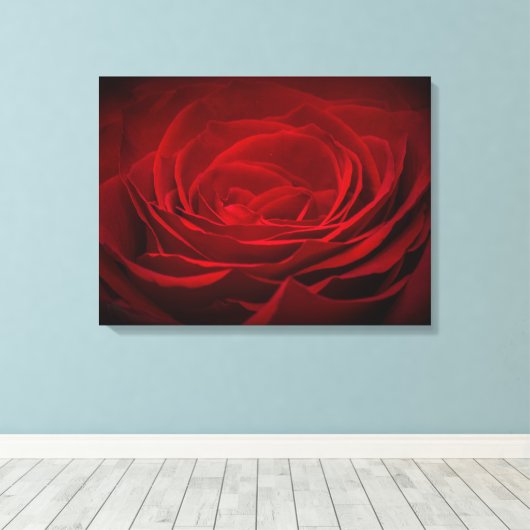 Diep rood Roos op zwart Canvas Afdruk (Insitu (Houten vloer))