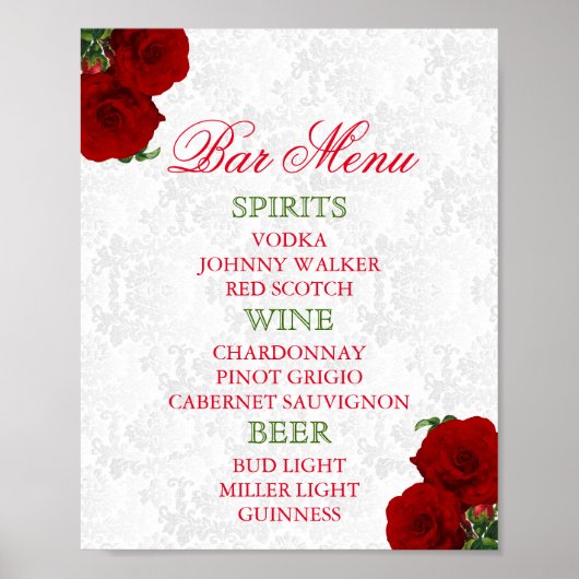 Diep rood rozen bloemenkleed - Bar Menu Poster (Voorkant)