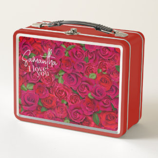 Diep rood rozenpatroon Ik hou van jou met aangepas
